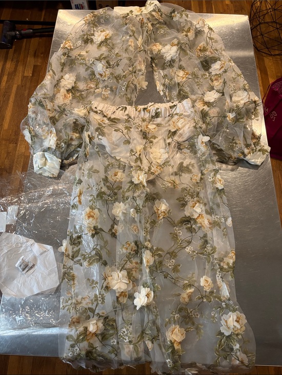 AKIRA Pants - AKIRA Sheer Floral Jumpsuit in Ivory, Olive & Gold